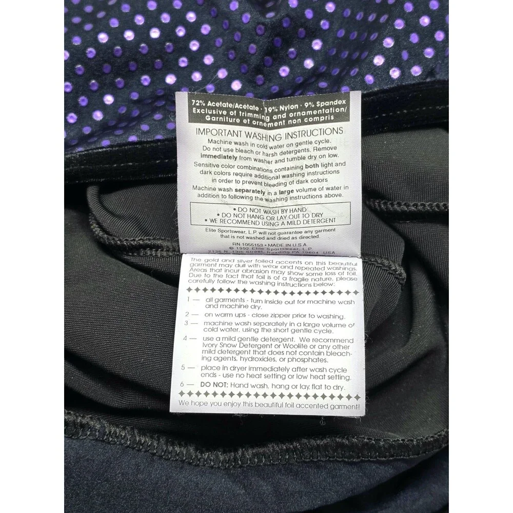GK Elite VTG Purple Pixelated Metallic Black Velvet Logo Biketard Leotard AL